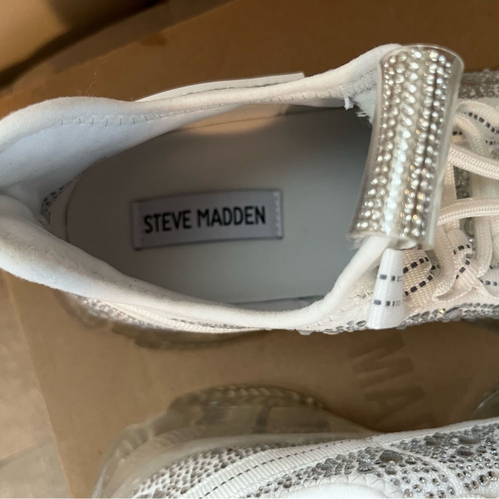 Steve Madden White Rhinestone Sneakers - Picture 8 of 12